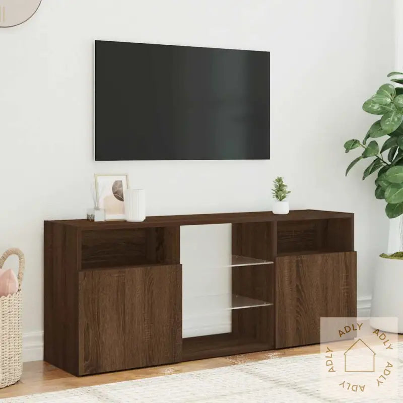 Tv-Benk Med Led-Lys Brun Eik 120X30X50 Cm