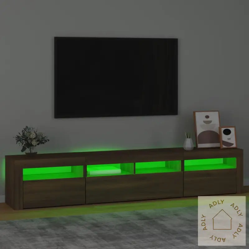 Tv-Benk Med Led-Lys Brun Eik 210X35X40 Cm
