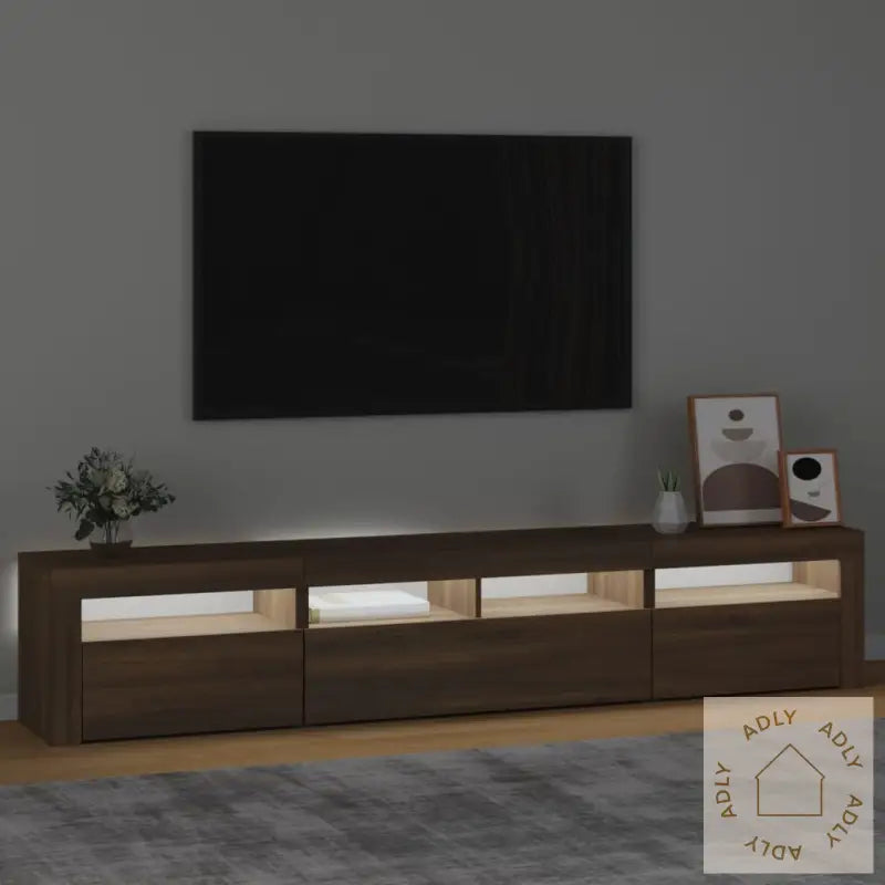 Tv-Benk Med Led-Lys Brun Eik 210X35X40 Cm