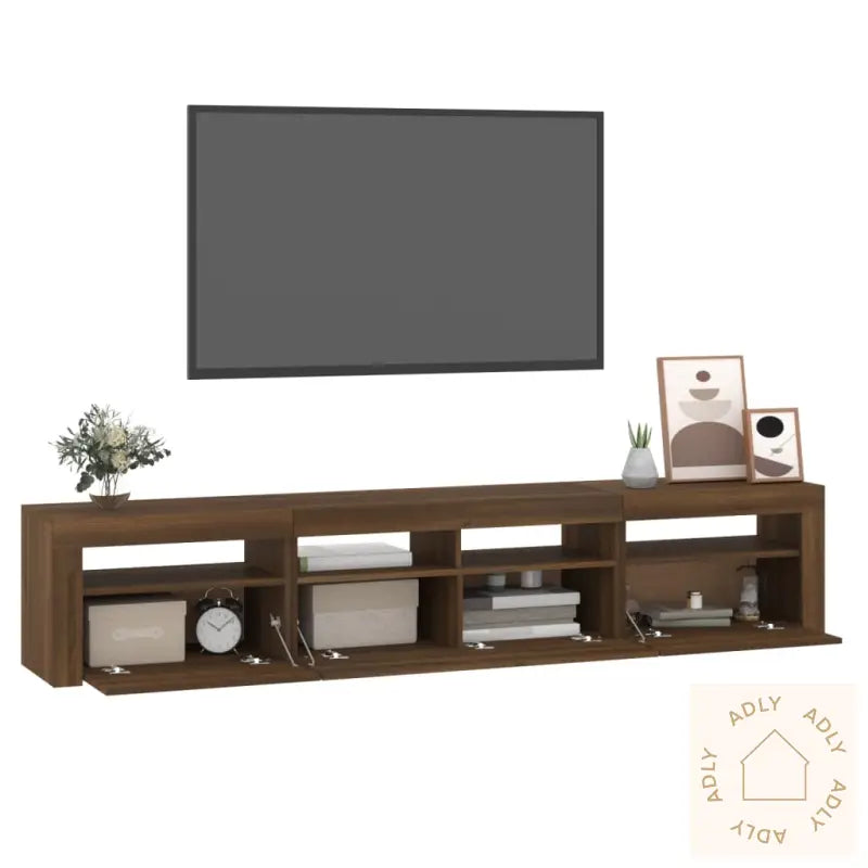 Tv-Benk Med Led-Lys Brun Eik 210X35X40 Cm