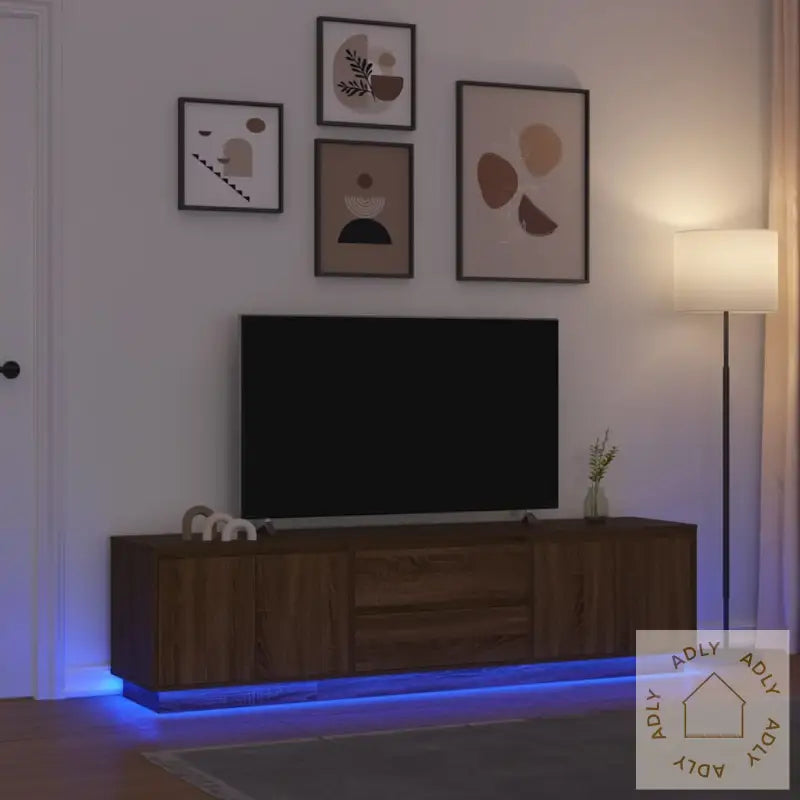 Tv-Benk Med Led-Lys Brun Eik 193,5X41X50 Cm