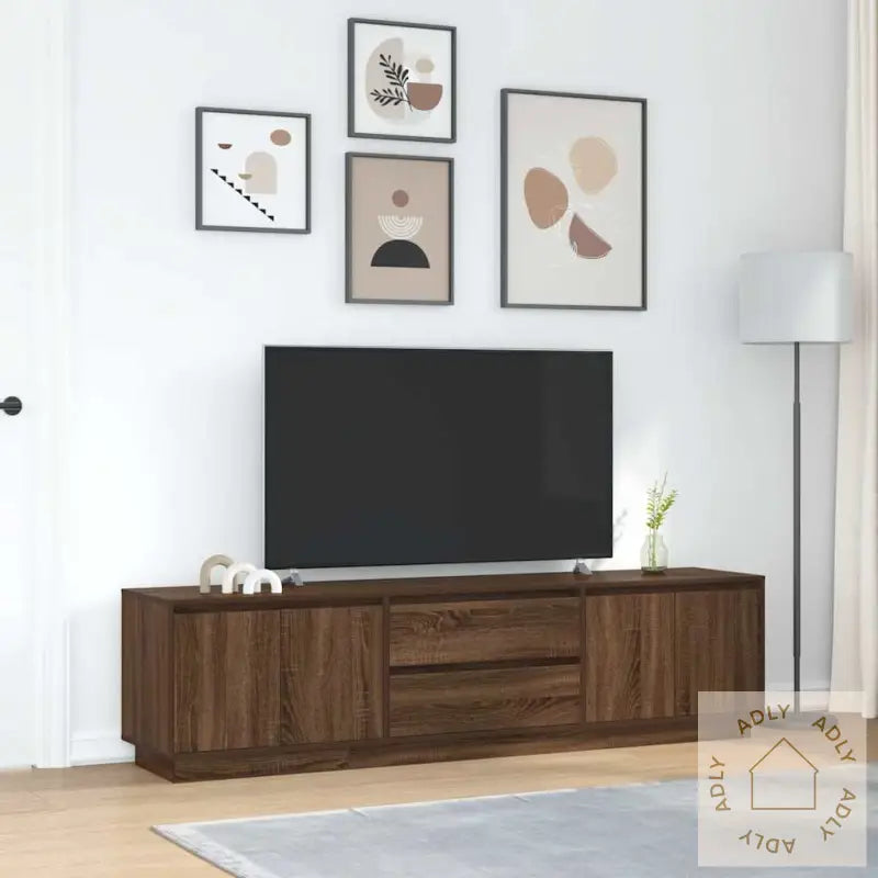Tv-Benk Med Led-Lys Brun Eik 193,5X41X50 Cm