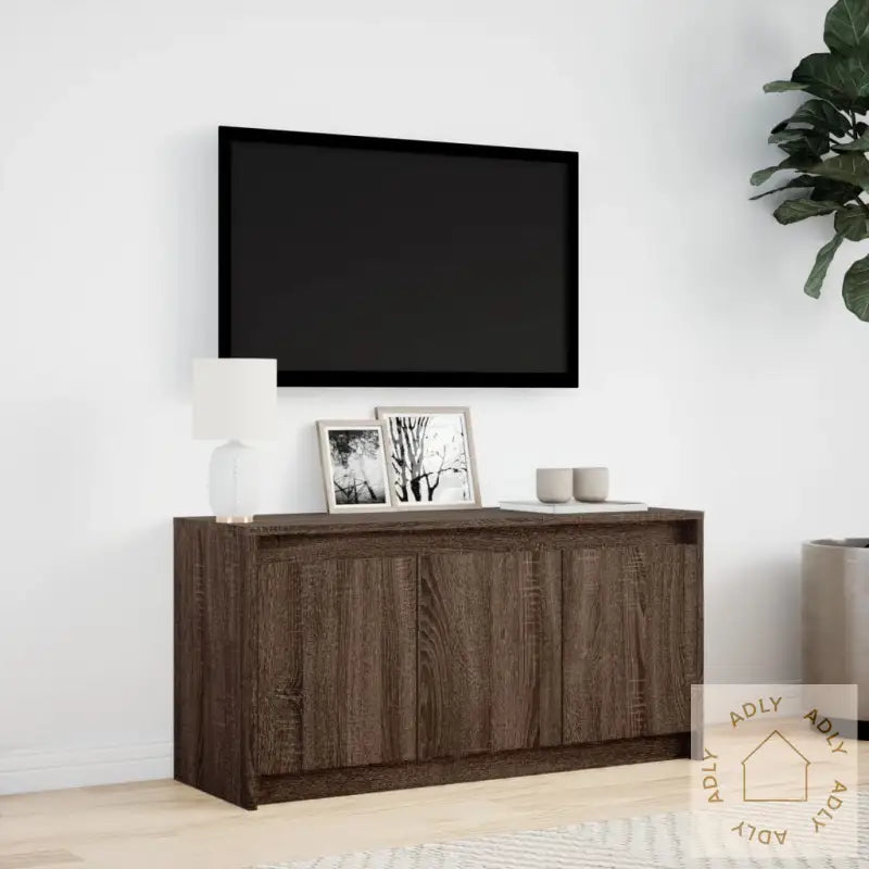 Tv-Benk Med Led Brun Eik 100X34X50 Cm Konstruert Tre