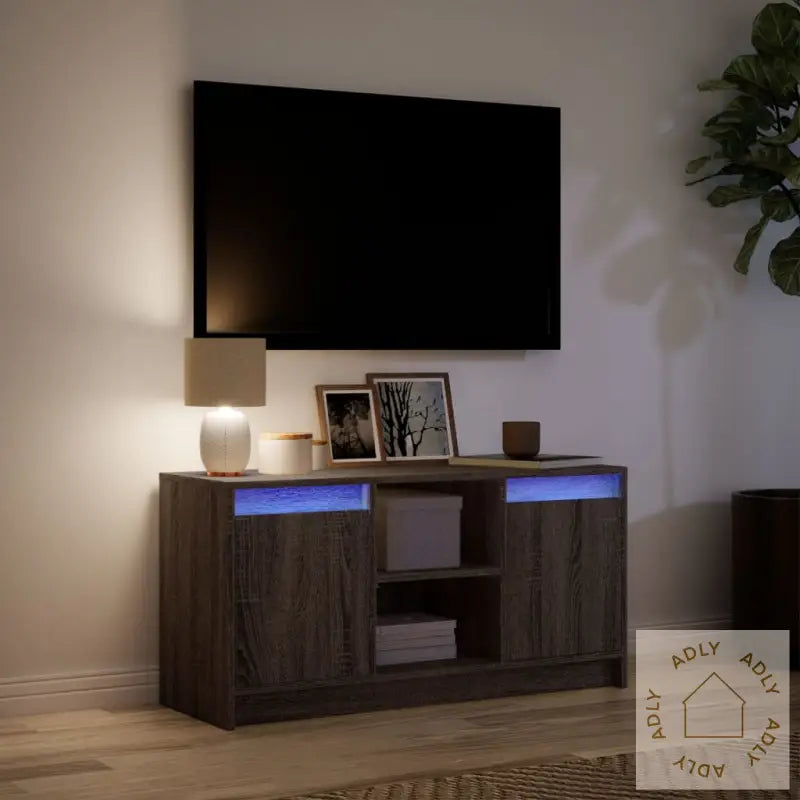 Tv-Benk Med Led Brun Eik 100X34X50 Cm Konstruert Tre