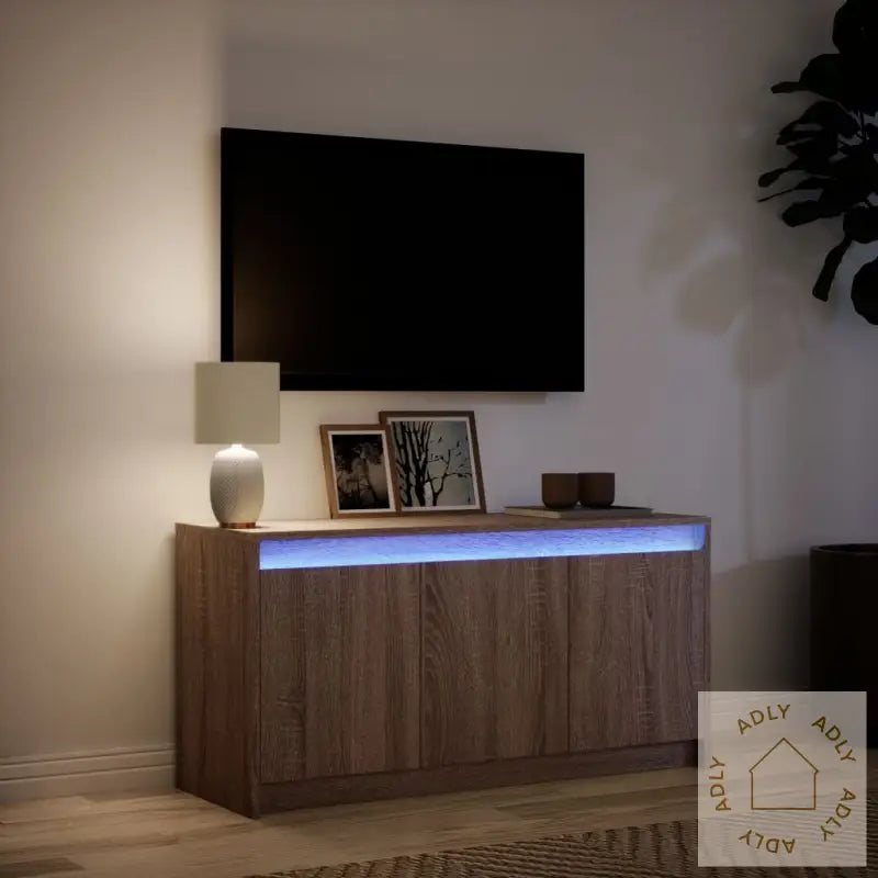 Tv-Benk Med Led Brun Eik 100X34X50 Cm Konstruert Tre