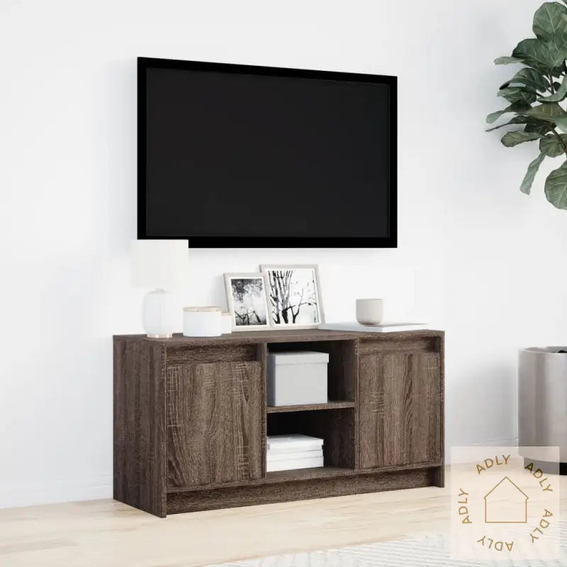 Tv-Benk Med Led Brun Eik 100X34X50 Cm Konstruert Tre