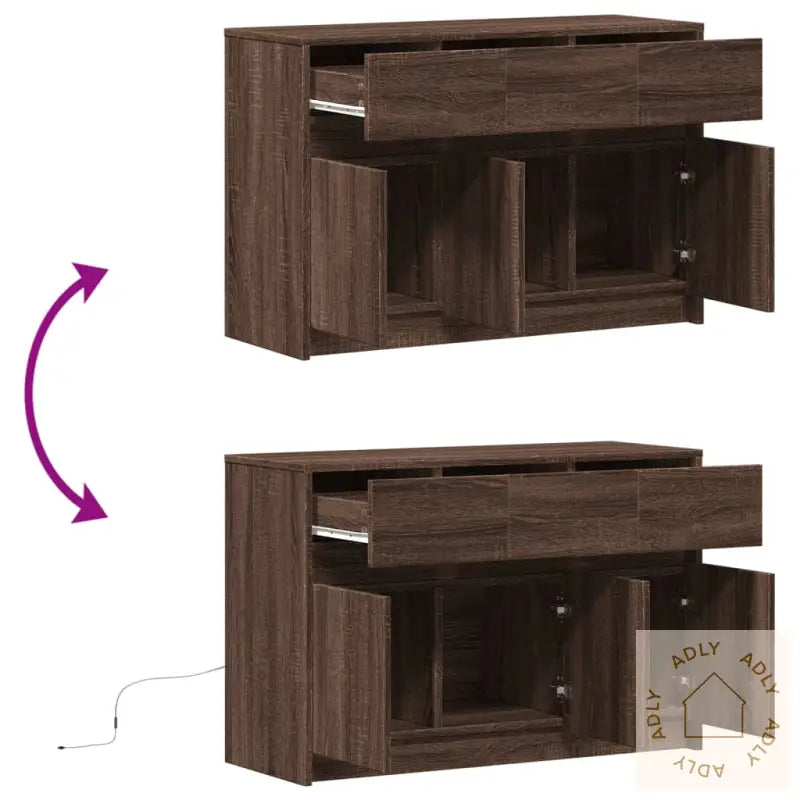 Tv-Benk Med Led Brun Eik 91X34X61 Cm Konstruert Tre