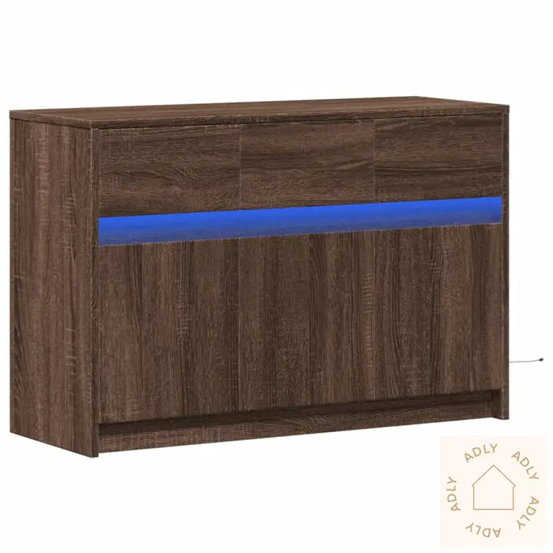 Tv-Benk Med Led Brun Eik 91X34X61 Cm Konstruert Tre