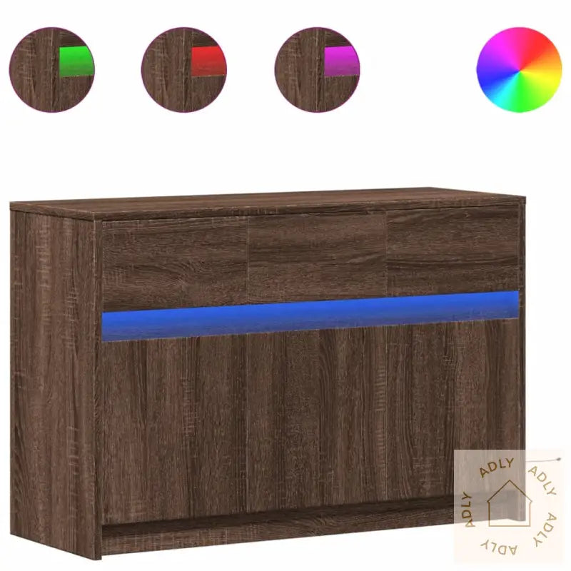 Tv-Benk Med Led Brun Eik 91X34X61 Cm Konstruert Tre