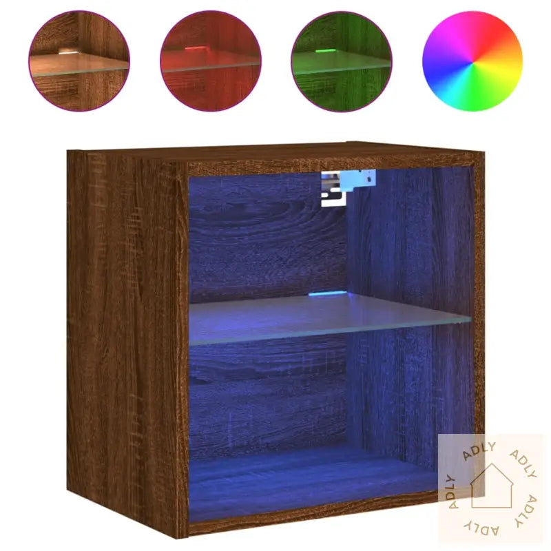 Veggmontert Nattbord Med Led-Lys 2 Stk Brun Eik