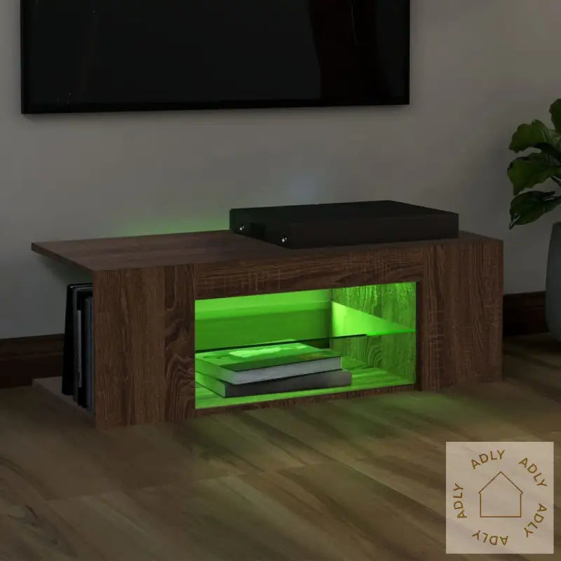 Tv-Benk Med Led-Lys Brun Eik 90X39X30 Cm