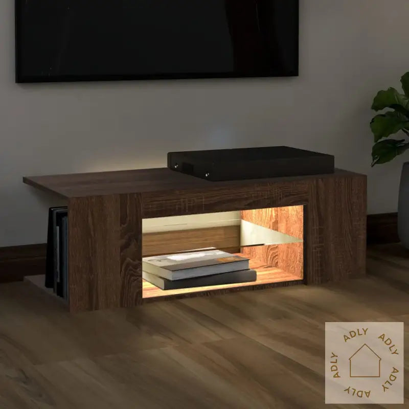 Tv-Benk Med Led-Lys Brun Eik 90X39X30 Cm