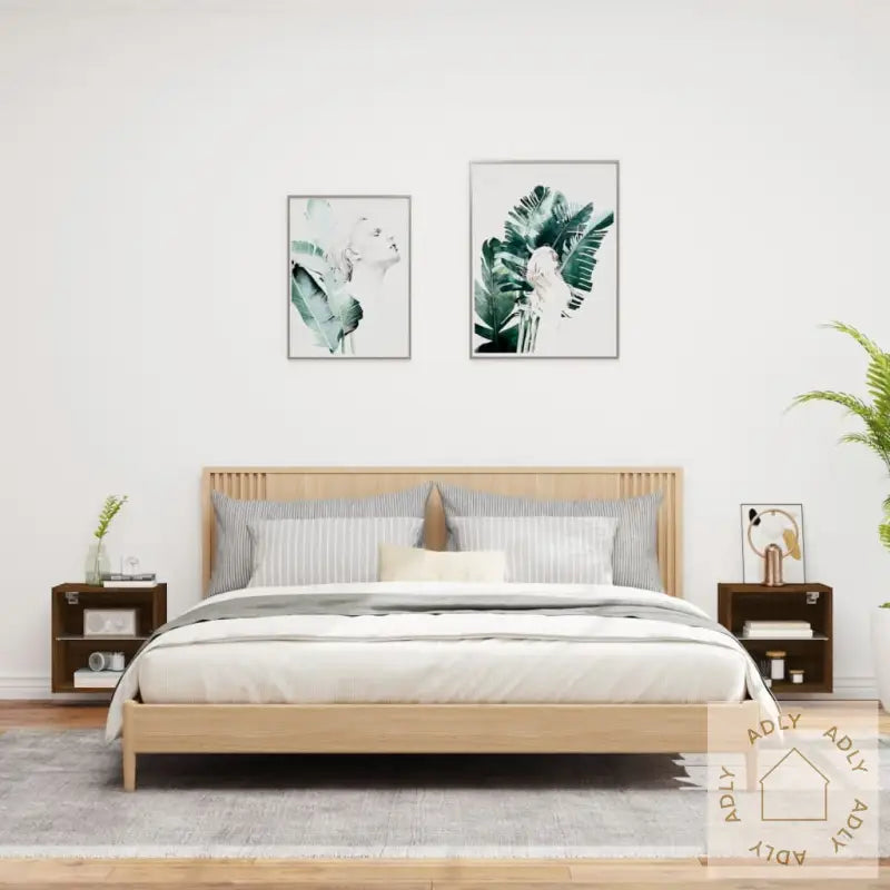 Veggmontert Nattbord Med Led-Lys 2 Stk Brun Eik