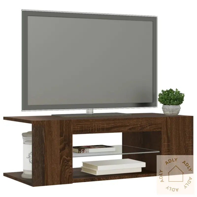 Tv-Benk Med Led-Lys Brun Eik 90X39X30 Cm