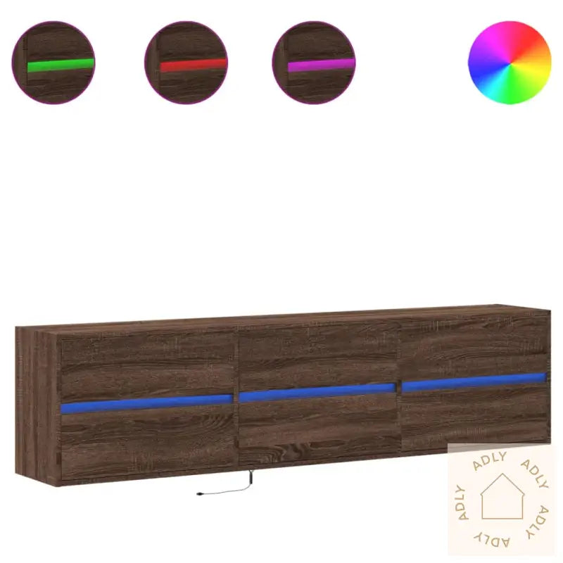 Tv Veggskap Med Led Brun Eik 180X31X45 Cm