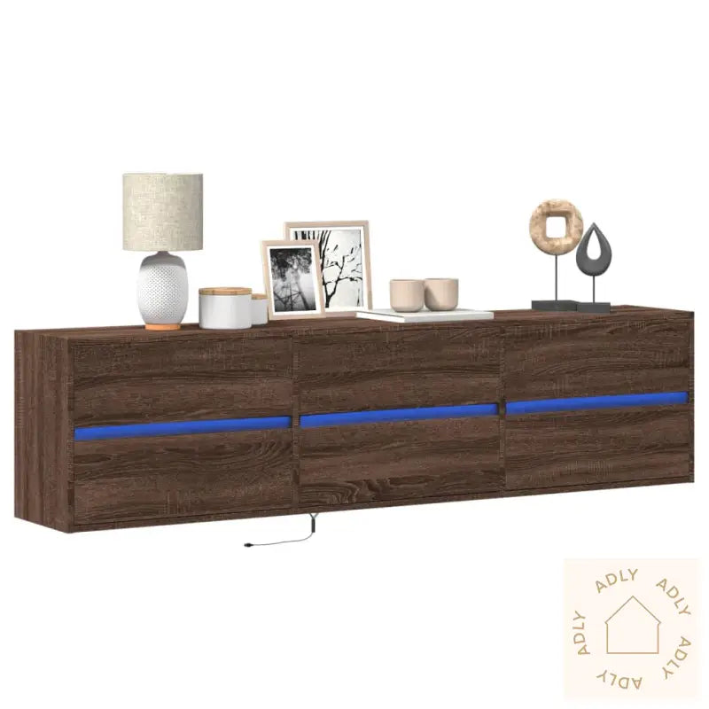 Tv Veggskap Med Led Brun Eik 180X31X45 Cm