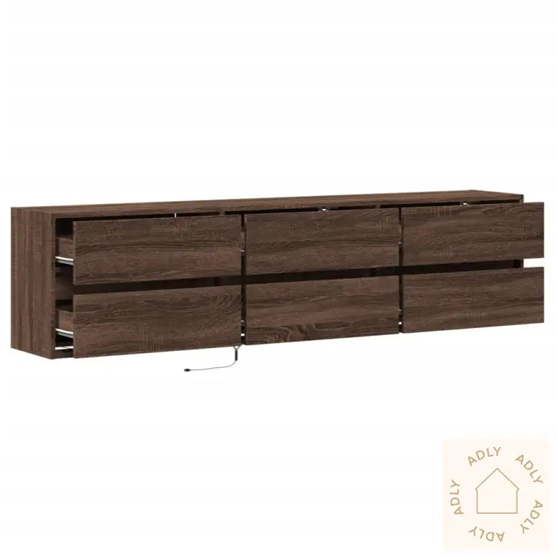 Tv Veggskap Med Led Brun Eik 180X31X45 Cm
