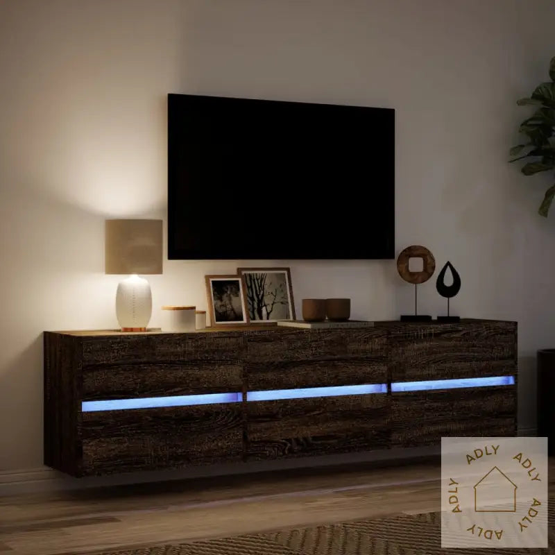 Tv Veggskap Med Led Brun Eik 180X31X45 Cm