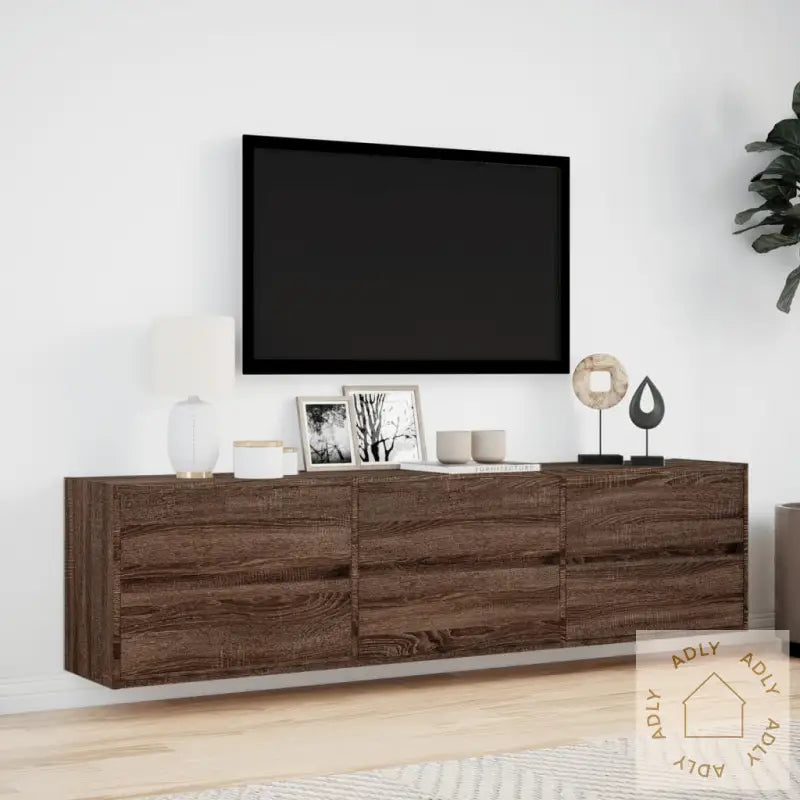 Tv Veggskap Med Led Brun Eik 180X31X45 Cm