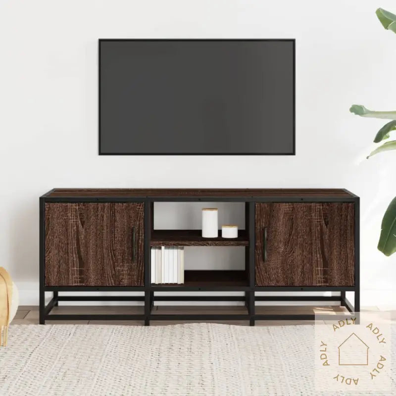 Tv-Benk Brun Eik 100X35X41 Cm Konstruert Tre Og Metall