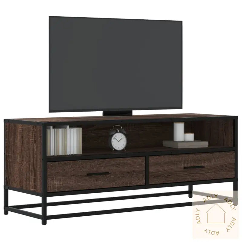 Tv-Benk Brun Eik 100X34,5X40 Cm Konstruert Tre Og Metall