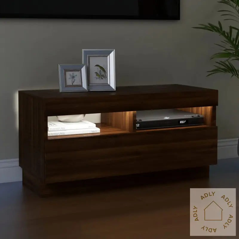 Tv-Benk Med Led-Lys Brun Eik 80X35X40 Cm