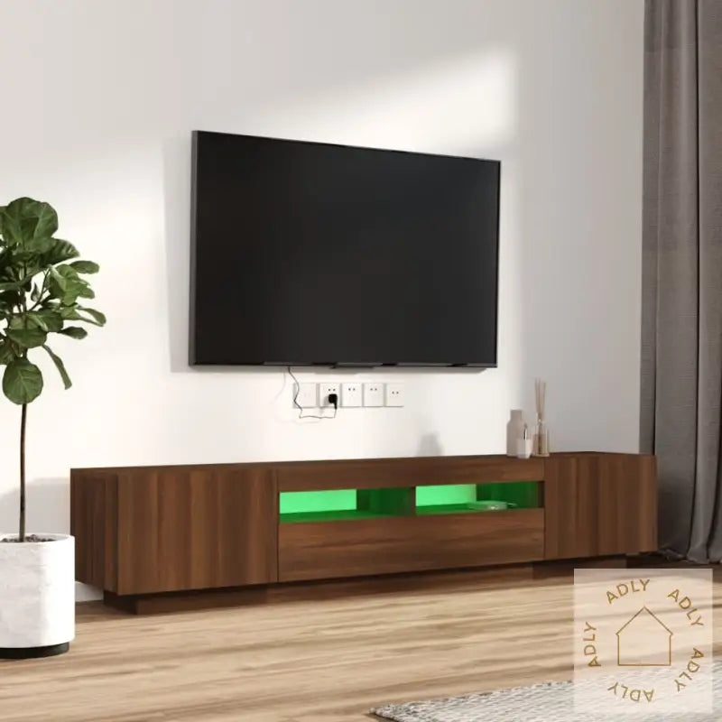 Tv-Benksett Med Led-Lys 2 Deler Brun Eik Konstruert Tre