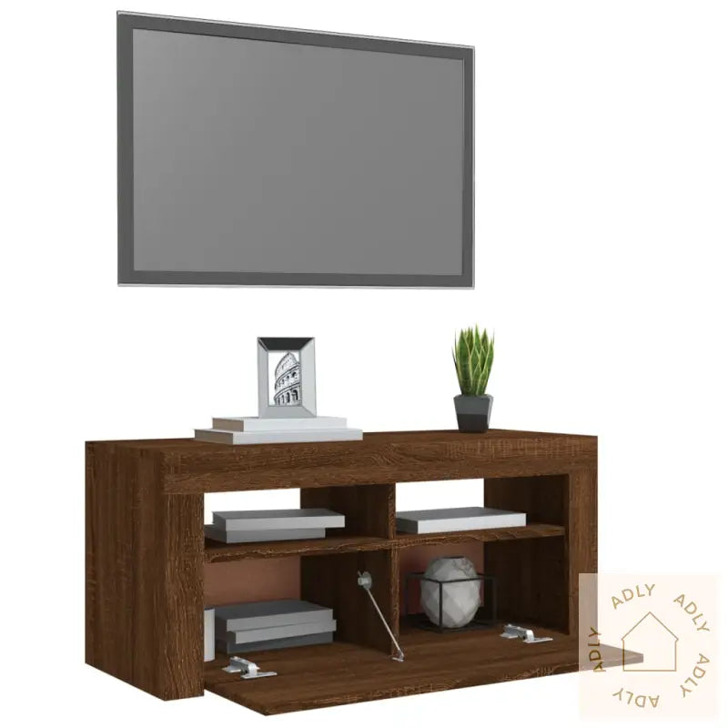 Tv-Benk Med Led-Lys Brun Eik 90X35X40 Cm