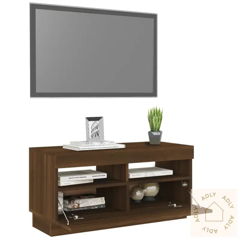 Tv-Benk Med Led-Lys Brun Eik 80X35X40 Cm