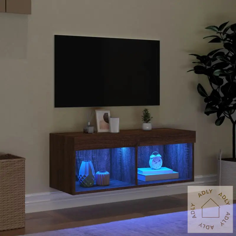 Tv-Benk Med Led-Lys Brun Eik 80X30X30 Cm