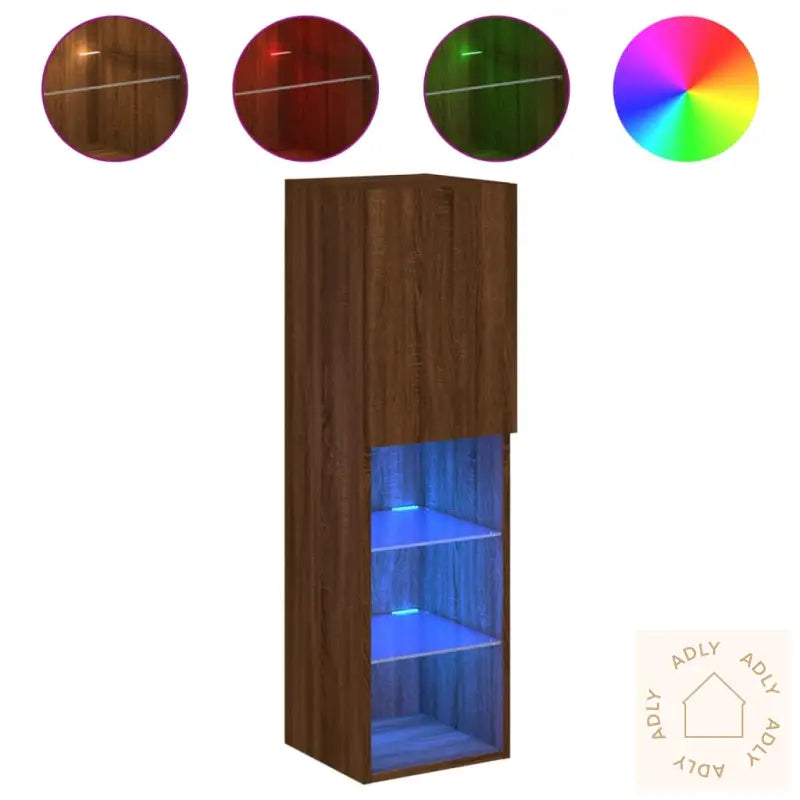 Tv-Benk Med Led-Lys Brun Eik 30,5X30X102 Cm