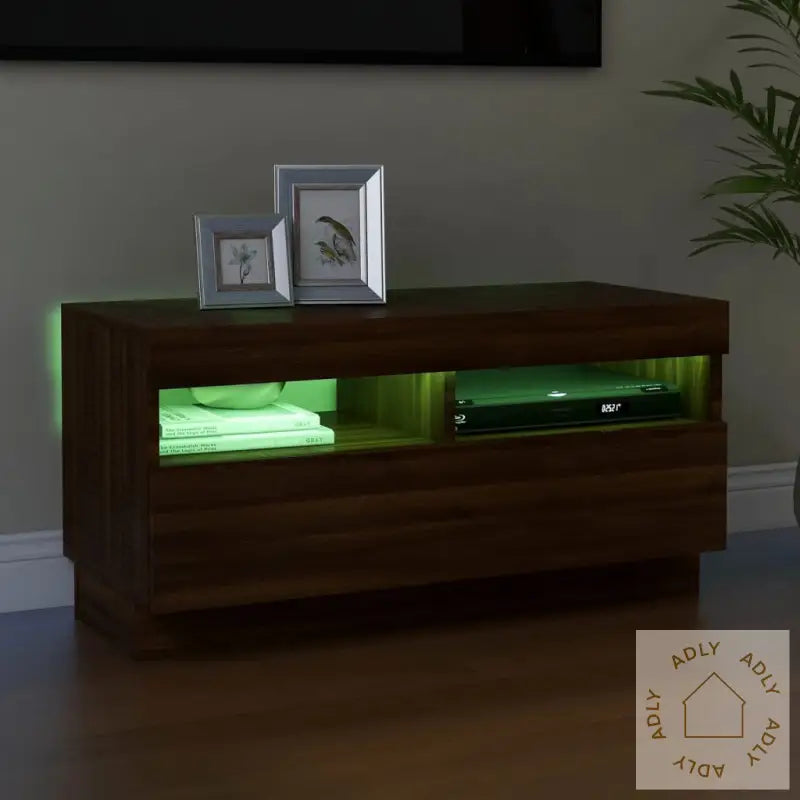 Tv-Benk Med Led-Lys Brun Eik 80X35X40 Cm