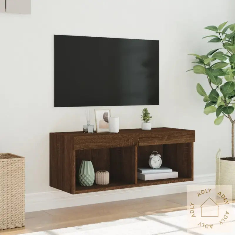 Tv-Benk Med Led-Lys Brun Eik 80X30X30 Cm
