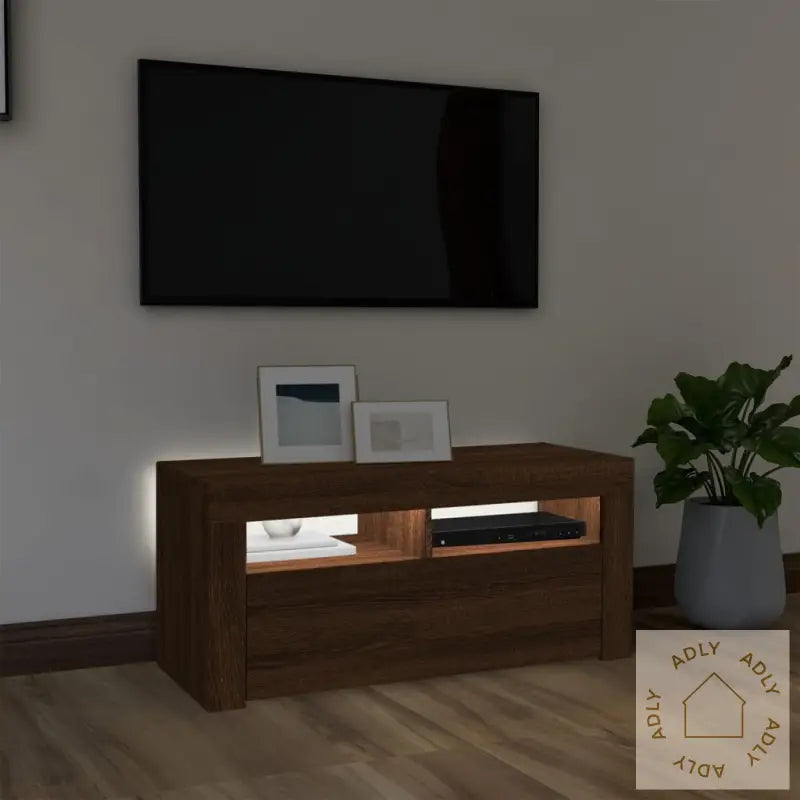 Tv-Benk Med Led-Lys Brun Eik 90X35X40 Cm