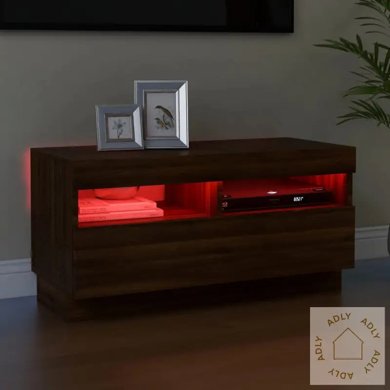 Tv-Benk Med Led-Lys Brun Eik 80X35X40 Cm