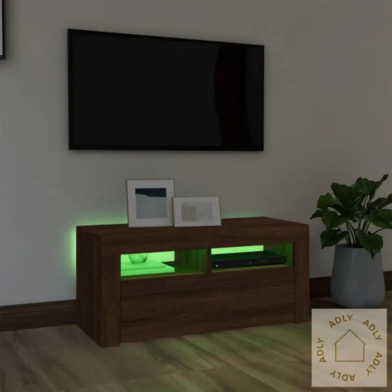Tv-Benk Med Led-Lys Brun Eik 90X35X40 Cm