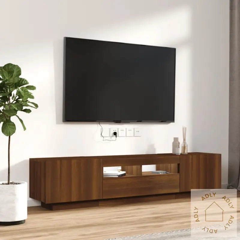 Tv-Benksett Med Led-Lys 2 Deler Brun Eik Konstruert Tre