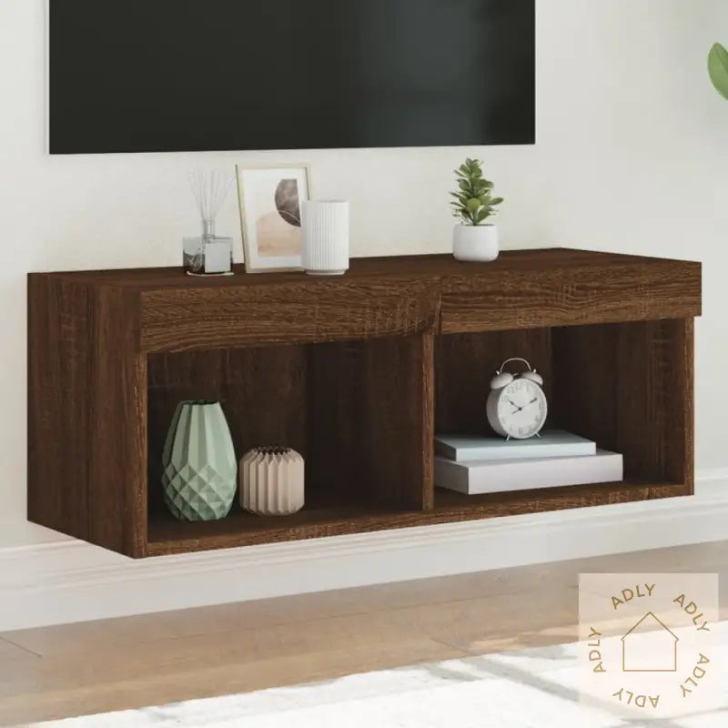 Tv-Benk Med Led-Lys Brun Eik 80X30X30 Cm