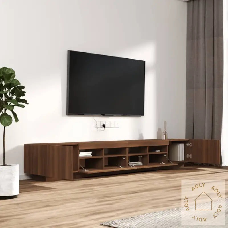 Tv-Benksett Med Led-Lys 3 Deler Brun Eik Konstruert Tre