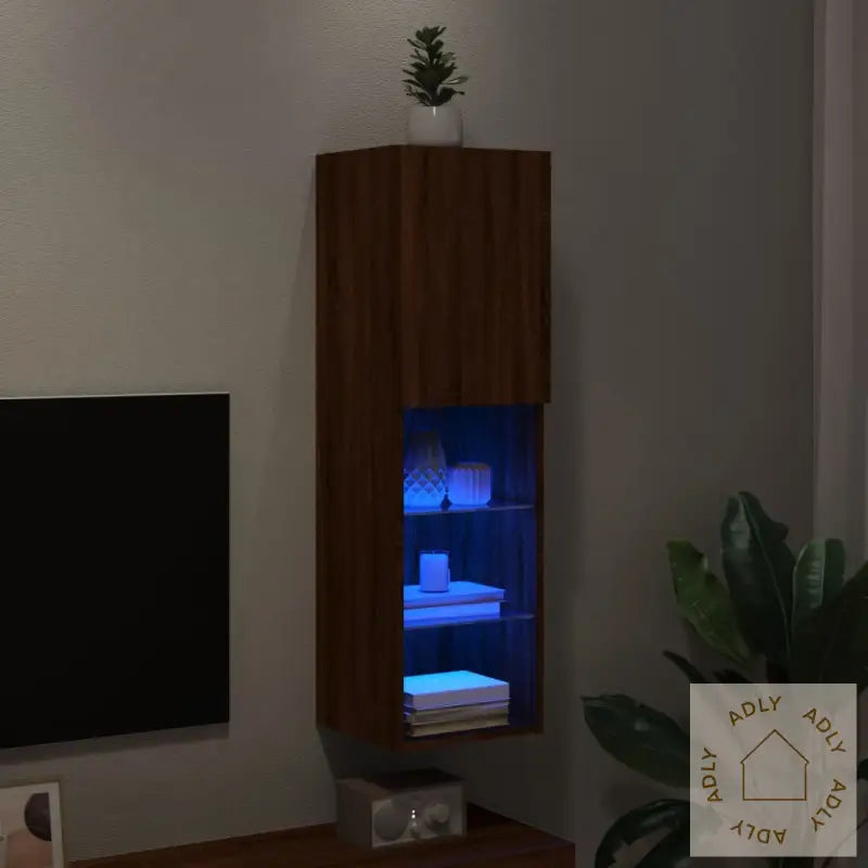 Tv-Benk Med Led-Lys Brun Eik 30,5X30X102 Cm