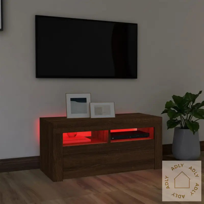 Tv-Benk Med Led-Lys Brun Eik 90X35X40 Cm