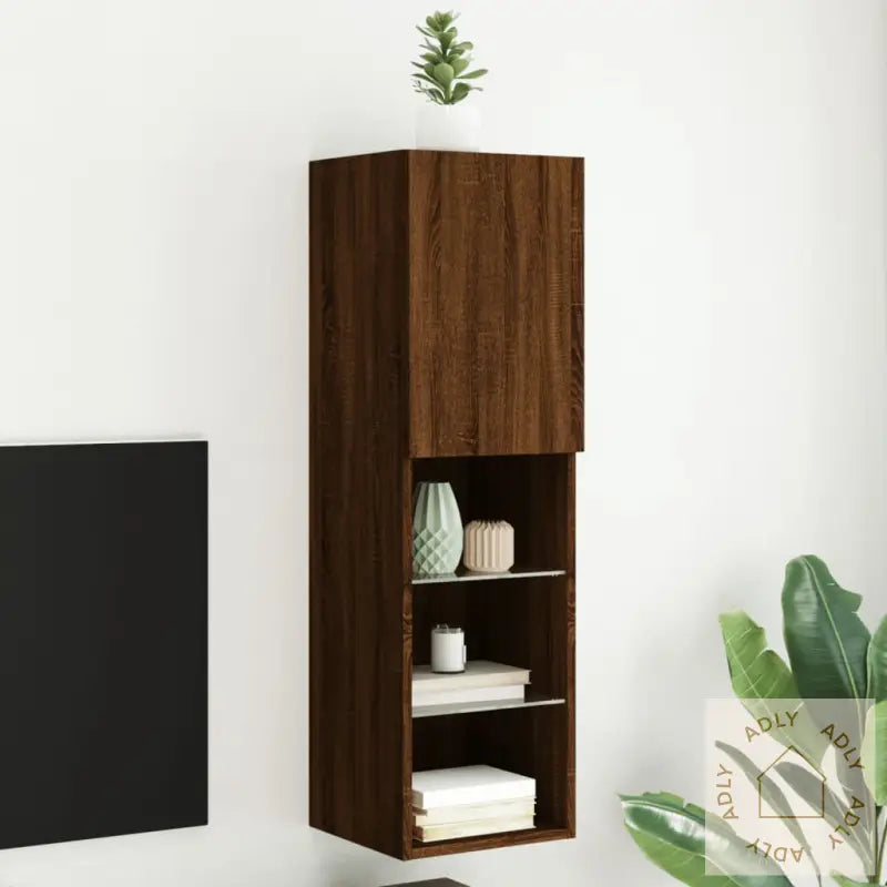 Tv-Benk Med Led-Lys Brun Eik 30,5X30X102 Cm