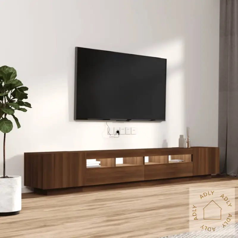 Tv-Benksett Med Led-Lys 3 Deler Brun Eik Konstruert Tre