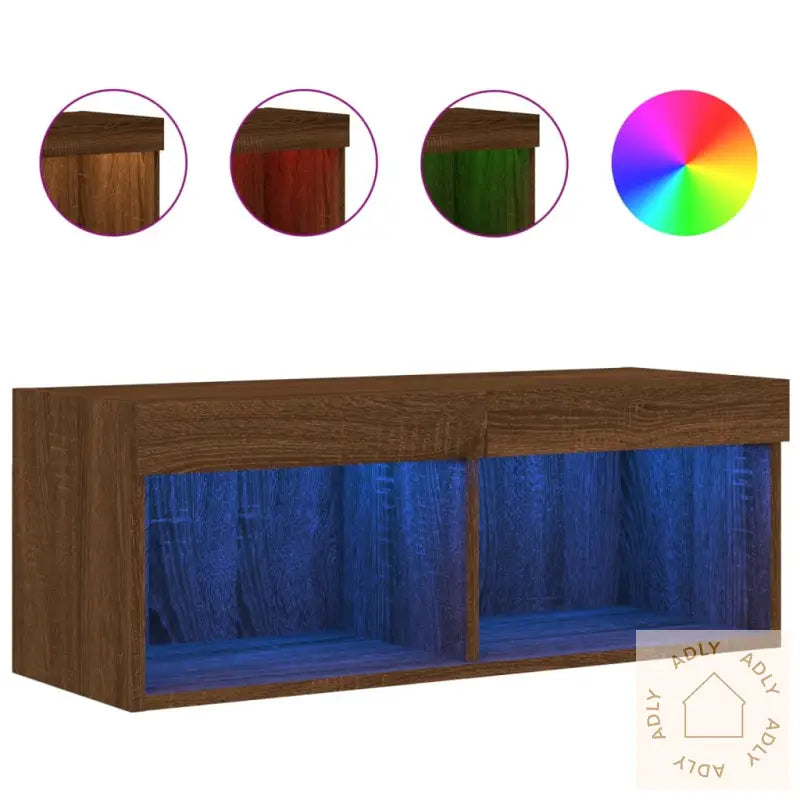 Tv-Benk Med Led-Lys Brun Eik 80X30X30 Cm