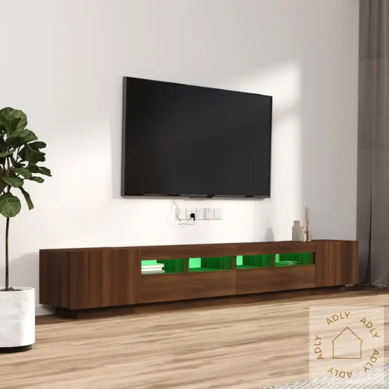 Tv-Benksett Med Led-Lys 3 Deler Brun Eik Konstruert Tre