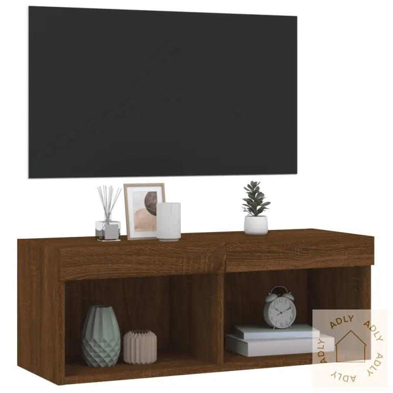 Tv-Benk Med Led-Lys Brun Eik 80X30X30 Cm