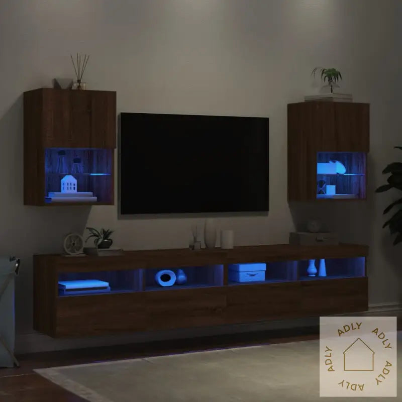 Tv-Benker Med Led-Lys 2 Stk Brun Eik 40,5X30X60 Cm