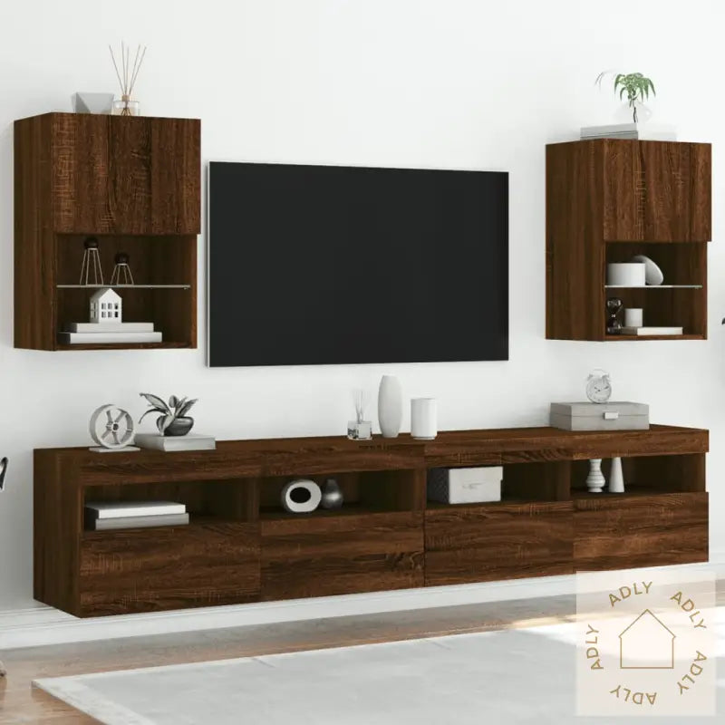 Tv-Benker Med Led-Lys 2 Stk Brun Eik 40,5X30X60 Cm