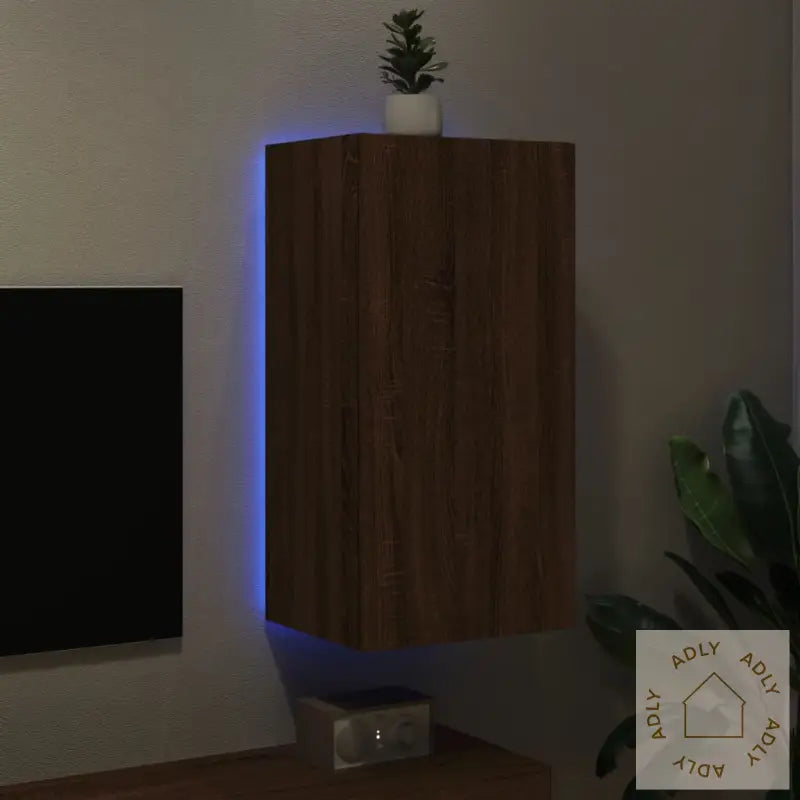 Vegghengt Tv-Benk Med Led Brun Eik 40,5X35X80 Cm