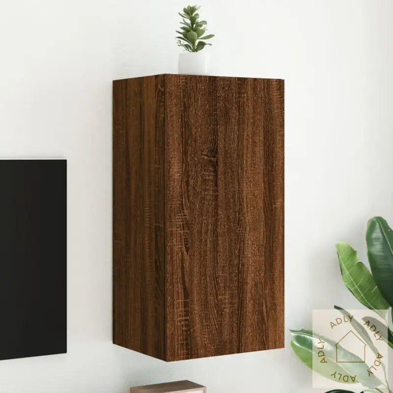 Vegghengt Tv-Benk Med Led Brun Eik 40,5X35X80 Cm